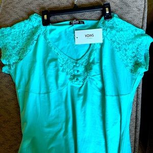 Teal lace sleeve top